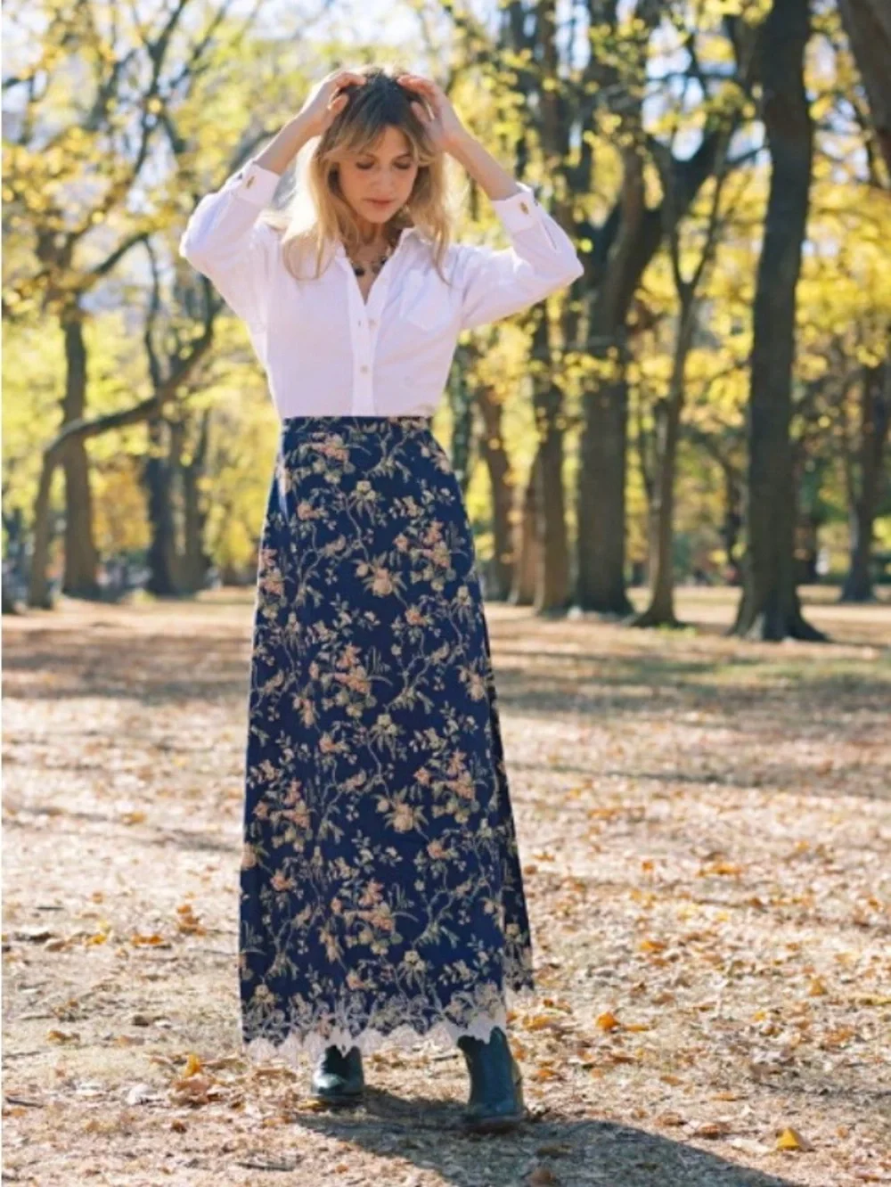 Mason’s Daughter Blue Pink Floral Lace Hem Maxi Skirt Small Cottagecore Prairie